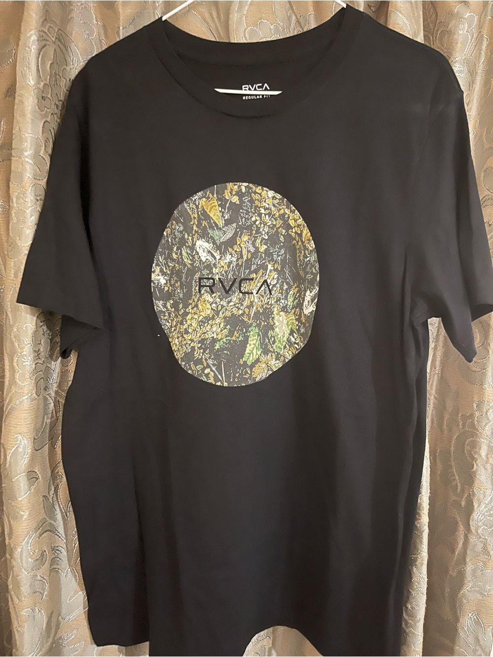 RVCA Black Tee with Multicolor Camouflage Circle